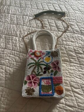 Viral Embroidered Beaded Mini Tote Bag - crossbody strap